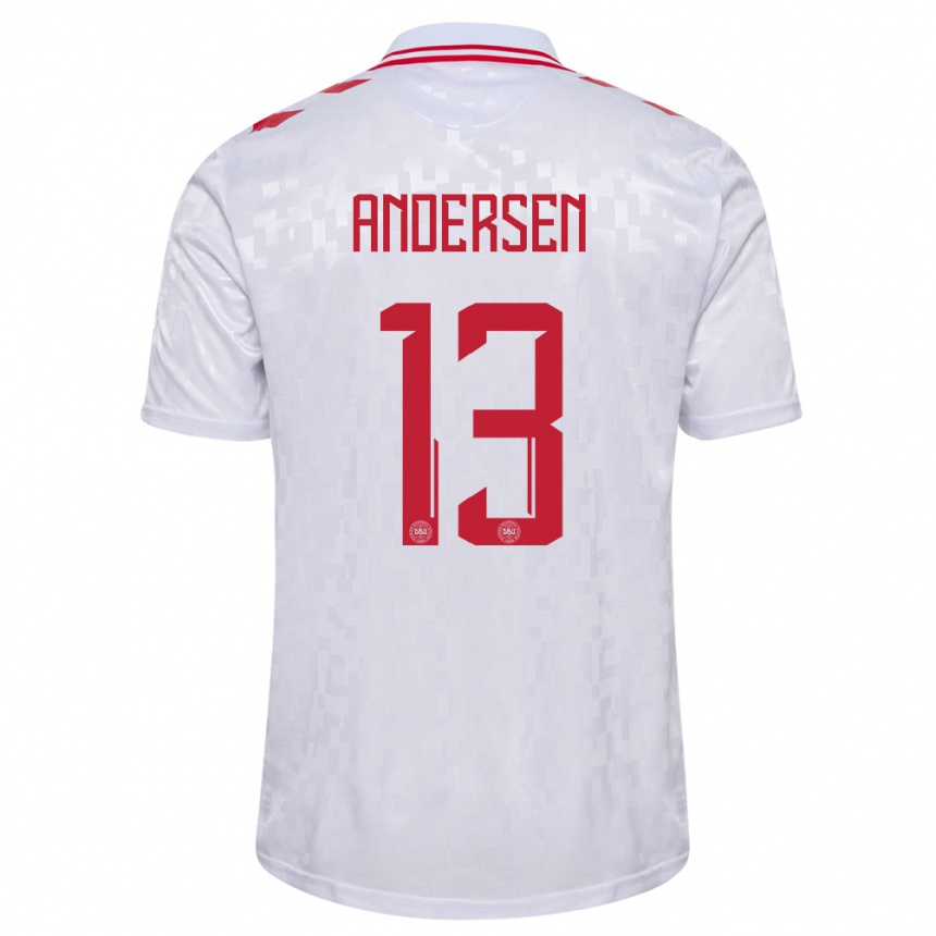 Kids Football Denmark Frej Andersen #13 White Away Jersey 24-26 T-Shirt