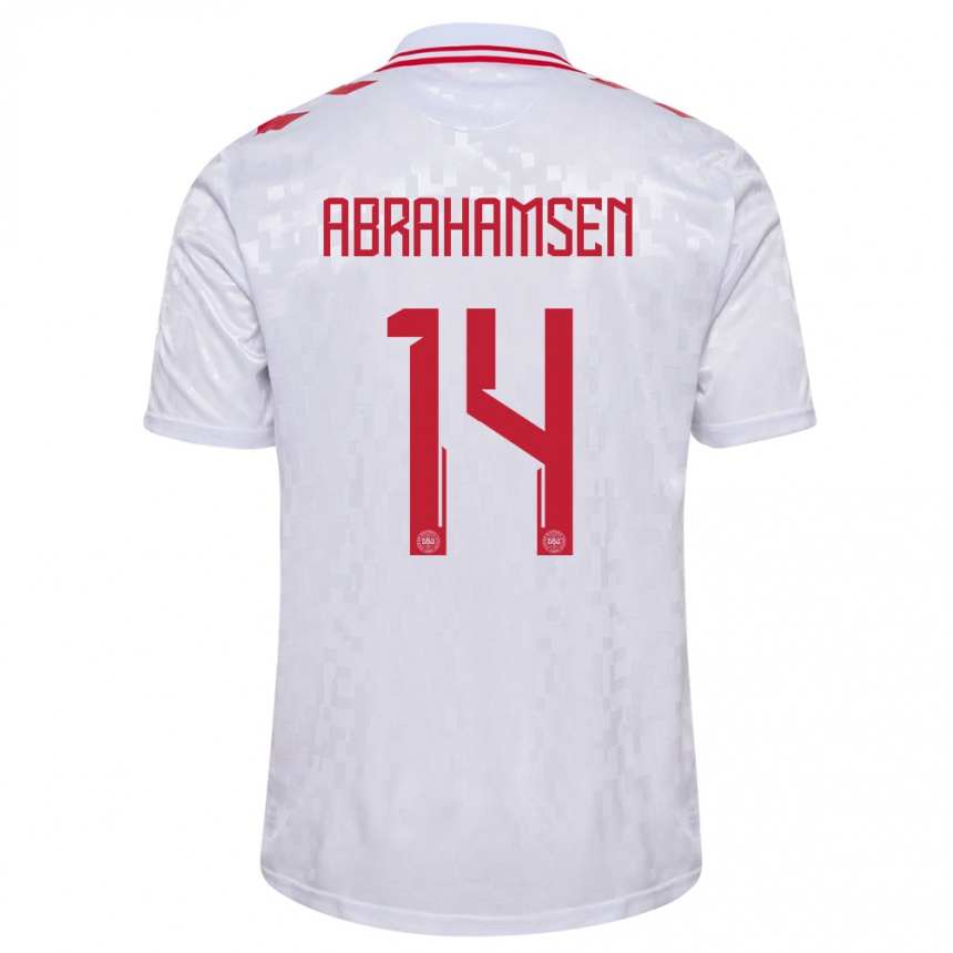 Kids Football Denmark Mads Abrahamsen #14 White Away Jersey 24-26 T-Shirt