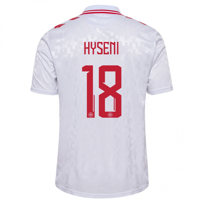 Kids Football Denmark Olti Hyseni #18 White Away Jersey 24-26 T-Shirt