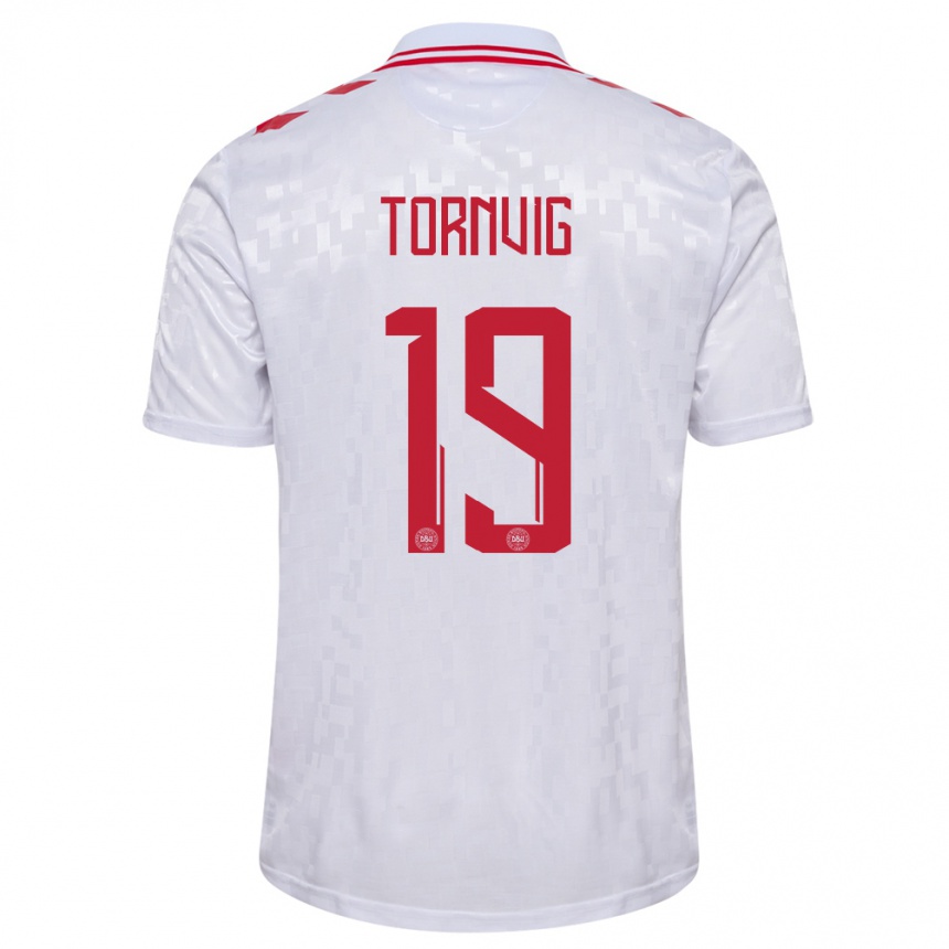 Kids Football Denmark Nicolaj Tornvig #19 White Away Jersey 24-26 T-Shirt