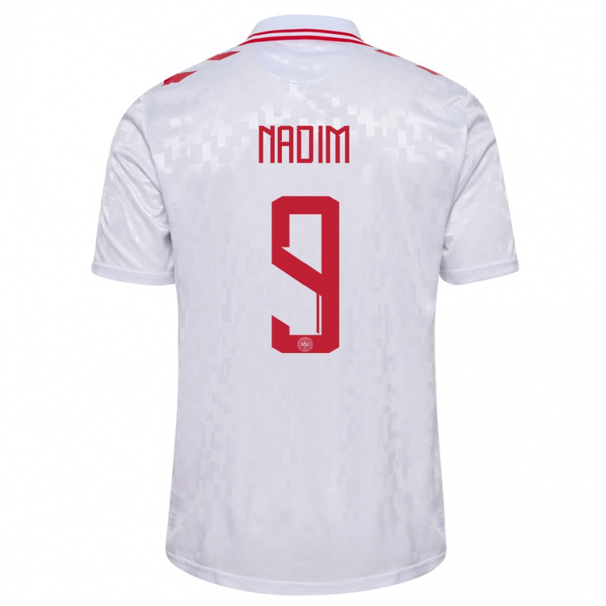 Kids Football Denmark Nadia Nadim #9 White Away Jersey 24-26 T-Shirt