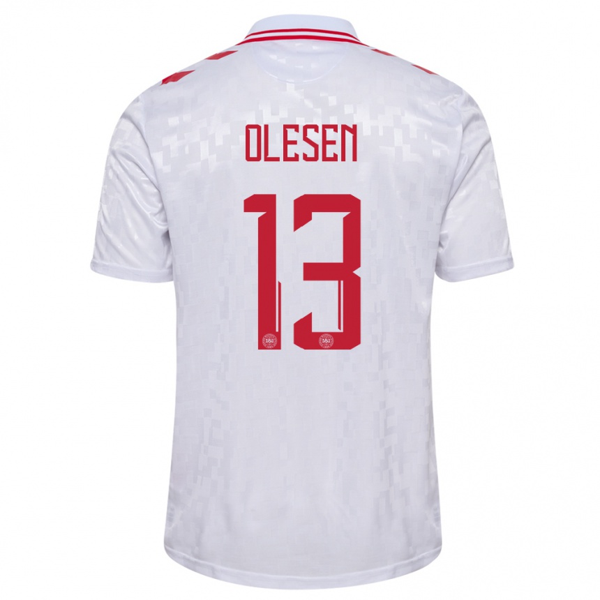 Kids Football Denmark Karoline Olesen #13 White Away Jersey 24-26 T-Shirt