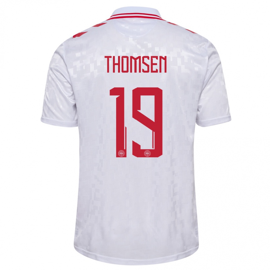 Kids Football Denmark Janni Thomsen #19 White Away Jersey 24-26 T-Shirt