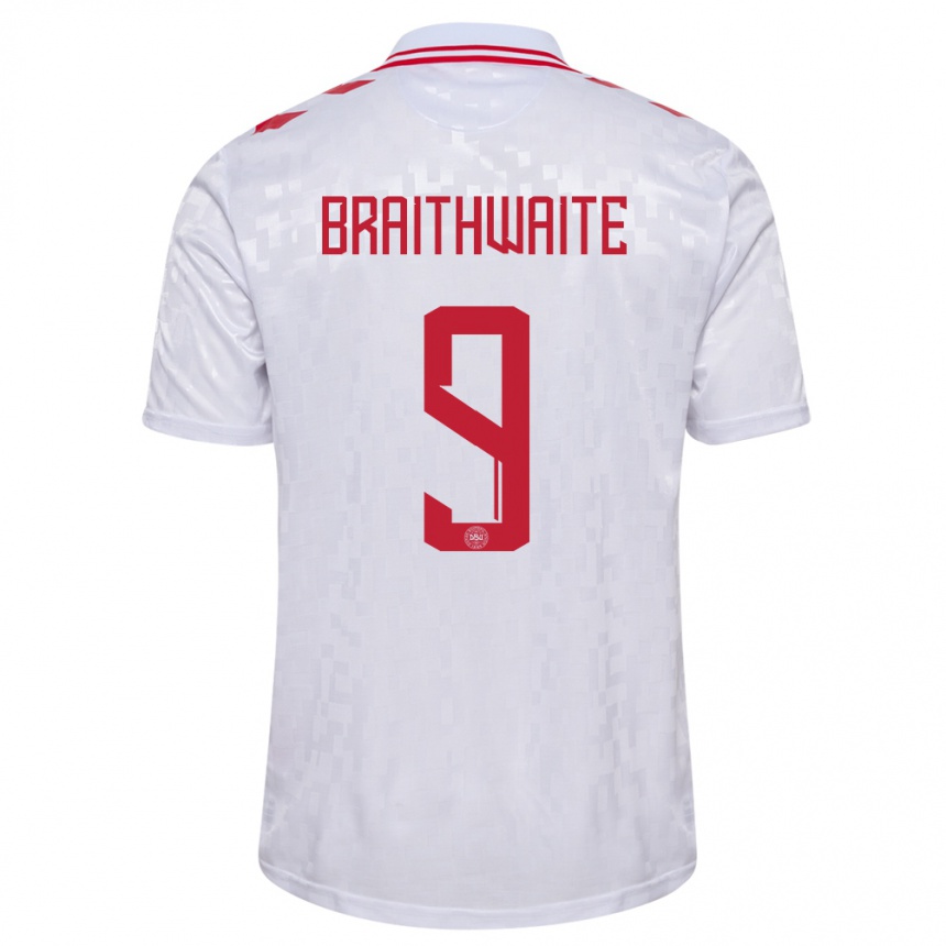 Kids Football Denmark Martin Braithwaite #9 White Away Jersey 24-26 T-Shirt