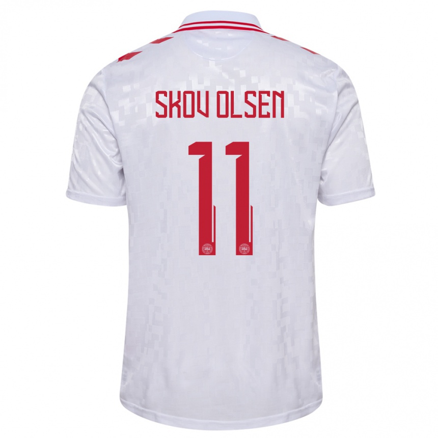 Kids Football Denmark Andreas Skov Olsen #11 White Away Jersey 24-26 T-Shirt