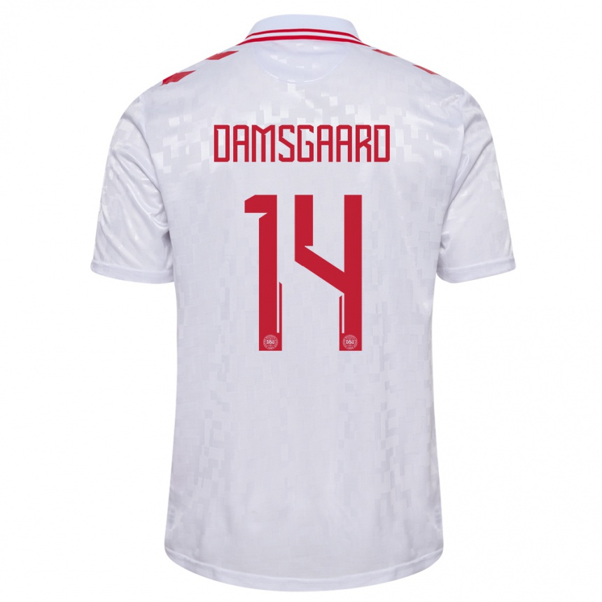 Kids Football Denmark Mikkel Damsgaard #14 White Away Jersey 24-26 T-Shirt