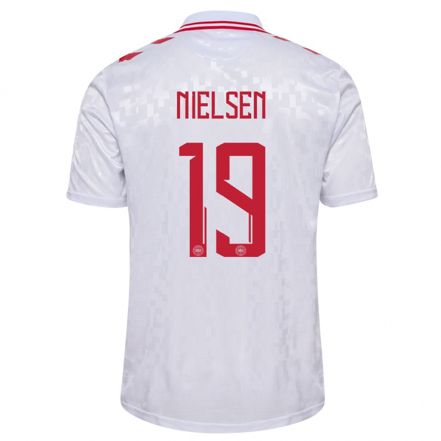 Kids Football Denmark Casper Nielsen #19 White Away Jersey 24-26 T-Shirt