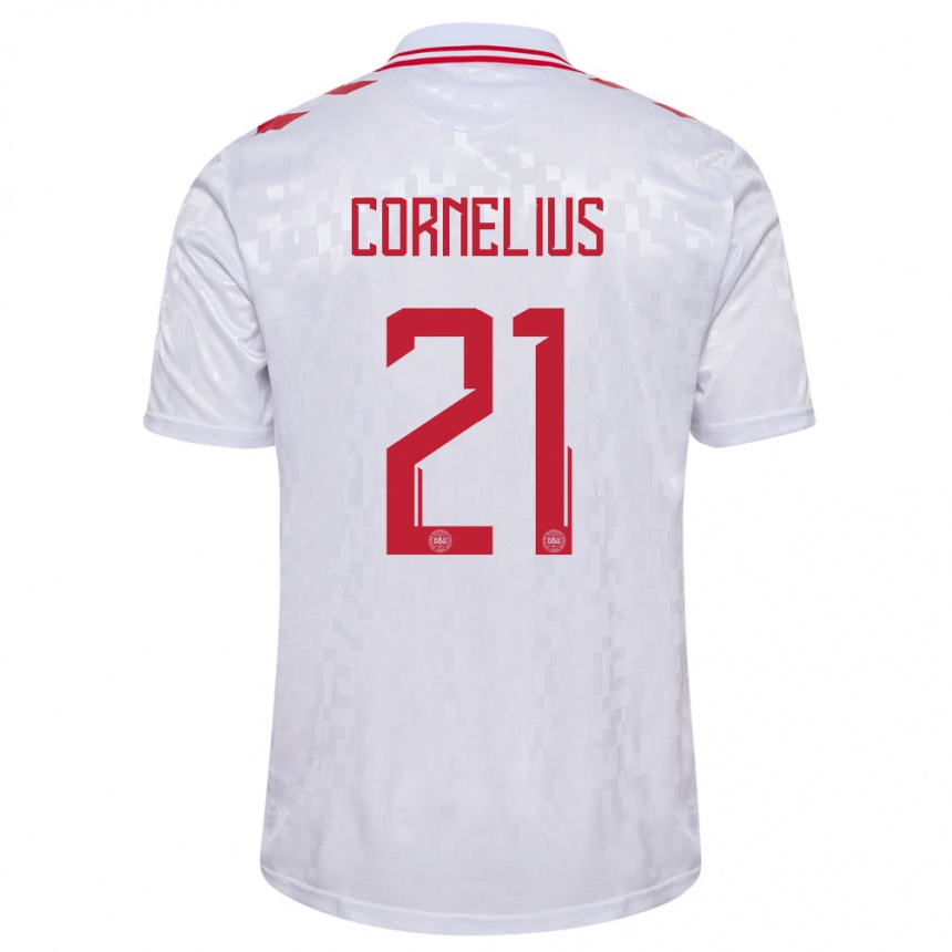 Kids Football Denmark Andreas Cornelius #21 White Away Jersey 24-26 T-Shirt