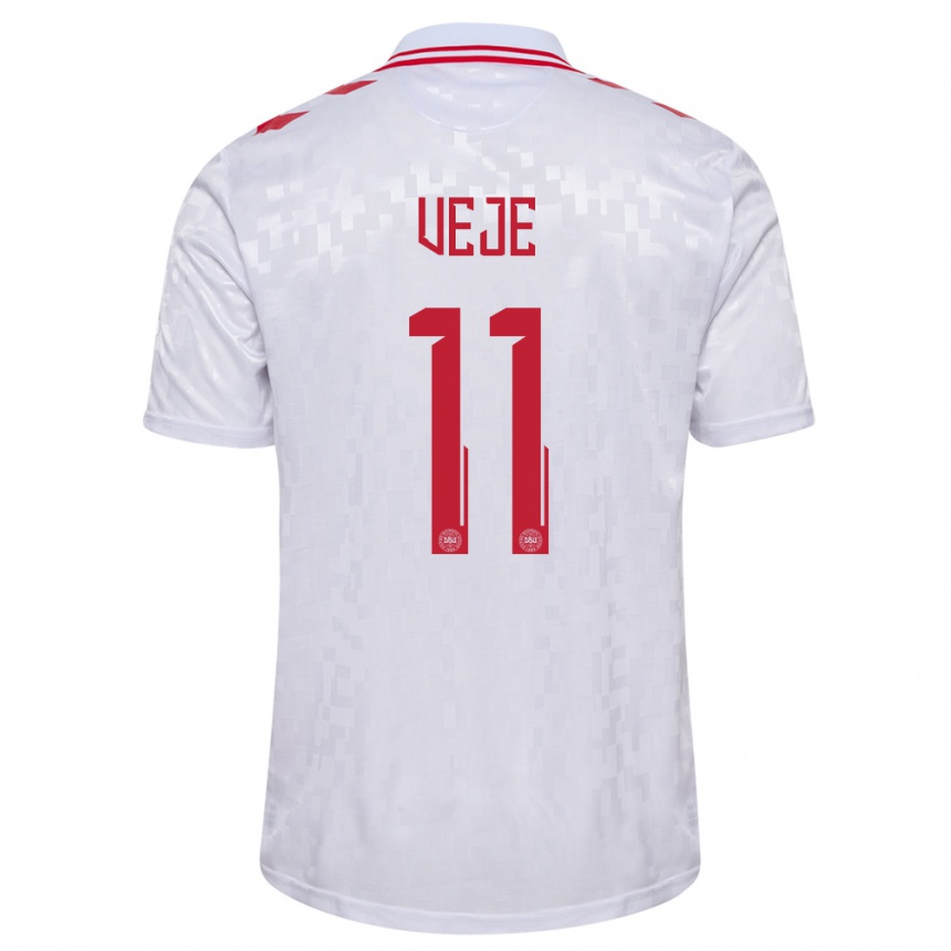 Kids Football Denmark Katrine Veje #11 White Away Jersey 24-26 T-Shirt