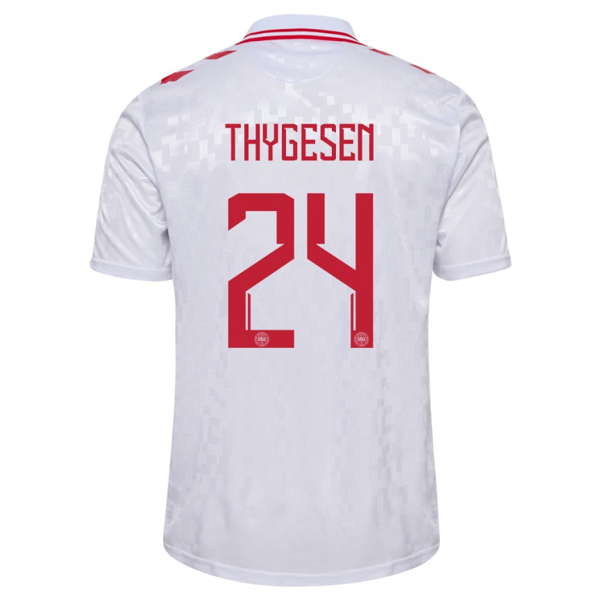 Kids Football Denmark Sarah Thygesen #24 White Away Jersey 24-26 T-Shirt