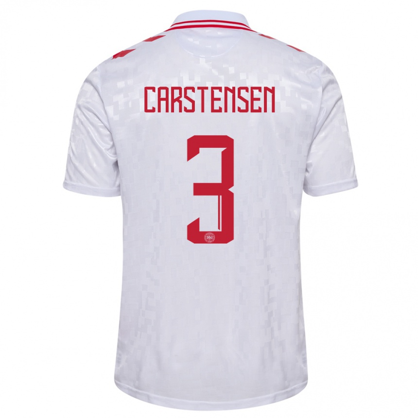 Kids Football Denmark Rasmus Carstensen #3 White Away Jersey 24-26 T-Shirt