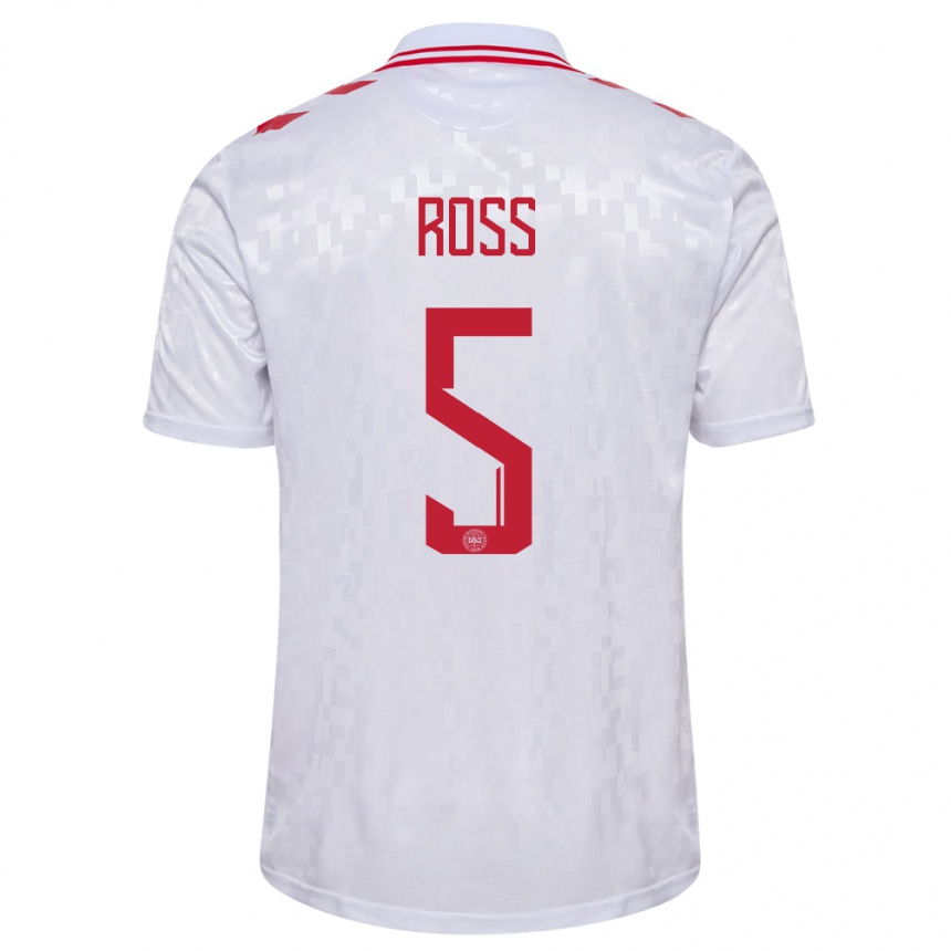 Kids Football Denmark Mathias Ross #5 White Away Jersey 24-26 T-Shirt