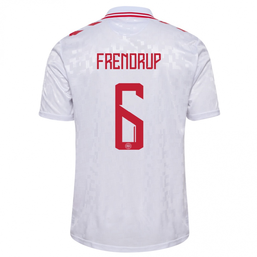 Kids Football Denmark Morten Frendrup #6 White Away Jersey 24-26 T-Shirt