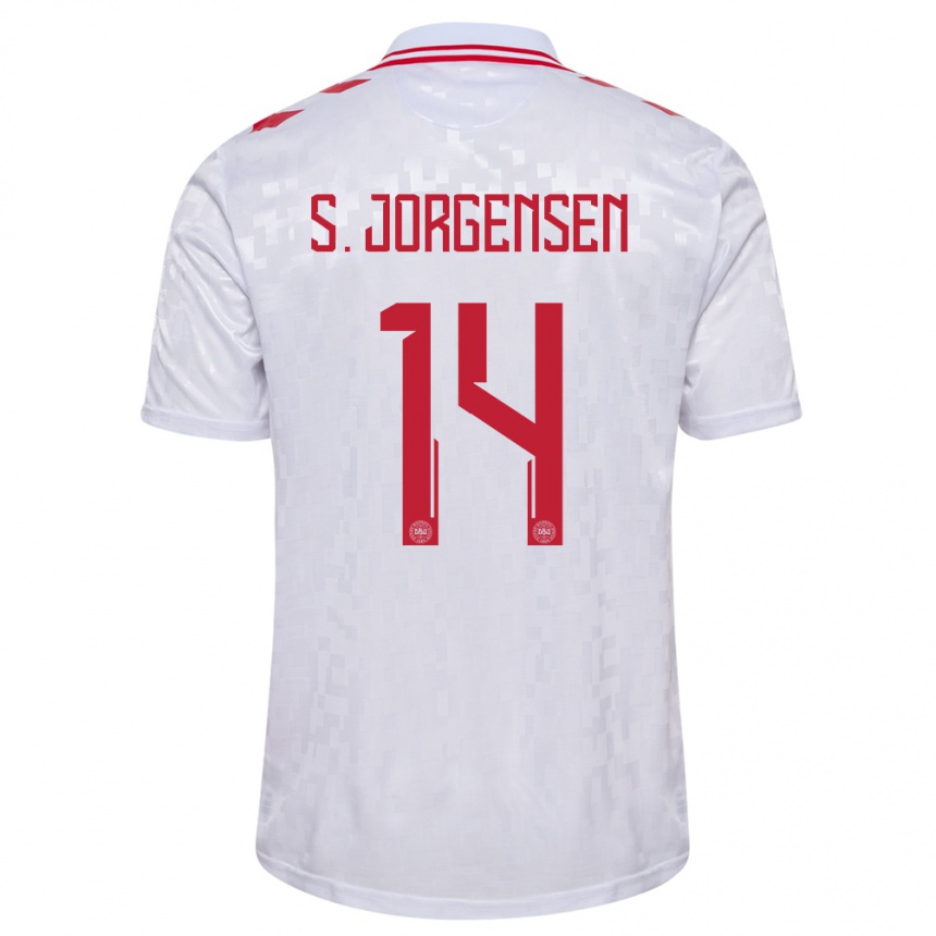 Kids Football Denmark Sebastian Jorgensen #14 White Away Jersey 24-26 T-Shirt