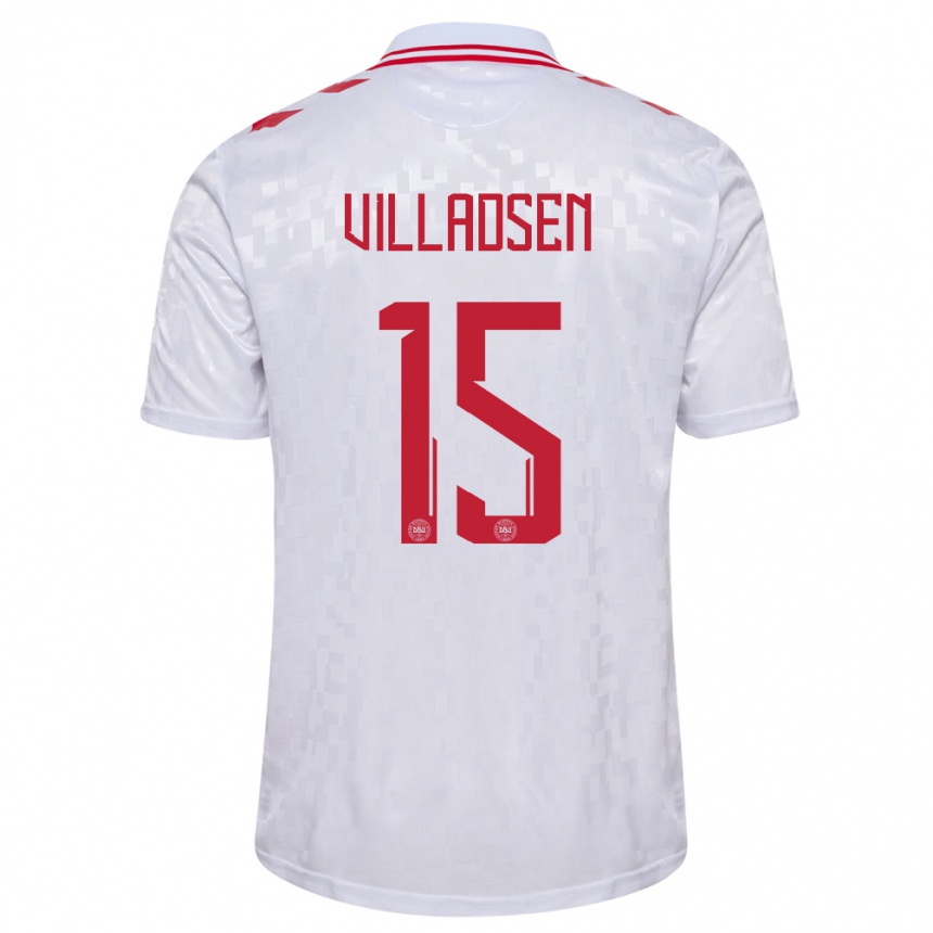 Kids Football Denmark Oliver Villadsen #15 White Away Jersey 24-26 T-Shirt