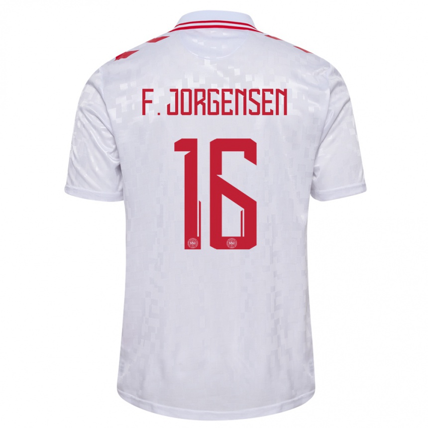 Kids Football Denmark Filip Jorgensen #16 White Away Jersey 24-26 T-Shirt