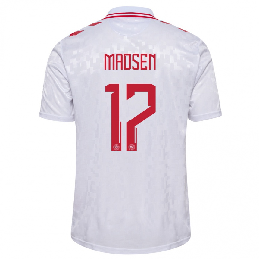 Kids Football Denmark Nicolas Madsen #17 White Away Jersey 24-26 T-Shirt