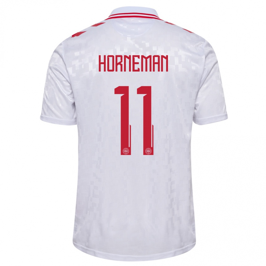 Kids Football Denmark Charly Horneman #11 White Away Jersey 24-26 T-Shirt