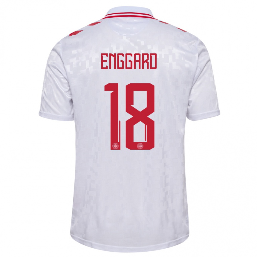 Kids Football Denmark Mads Enggard #18 White Away Jersey 24-26 T-Shirt