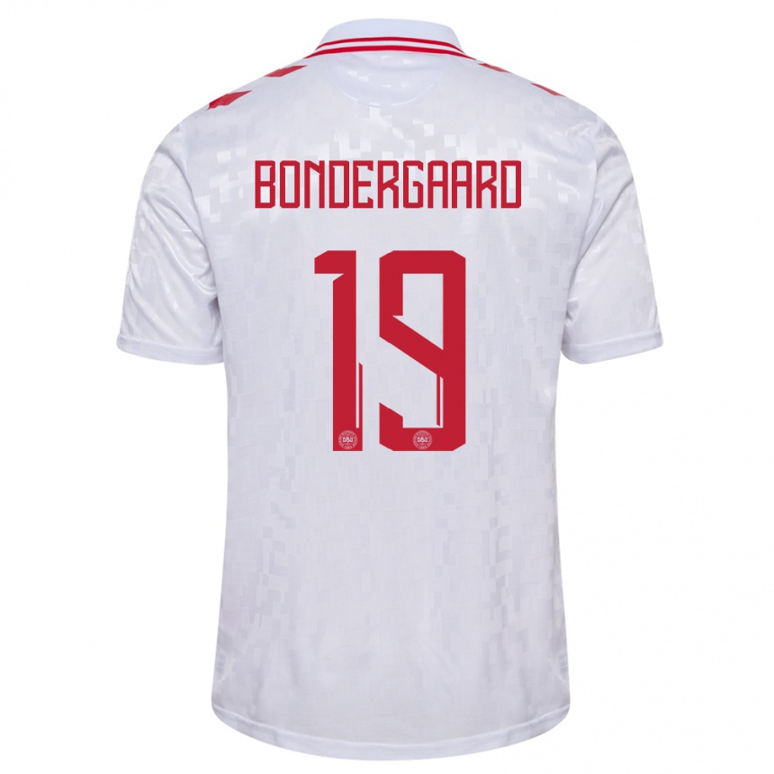 Kids Football Denmark Asbjorn Bondergaard #19 White Away Jersey 24-26 T-Shirt