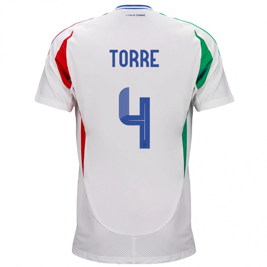 Kids Football Italy Pietro La Torre #4 White Away Jersey 24-26 T-Shirt