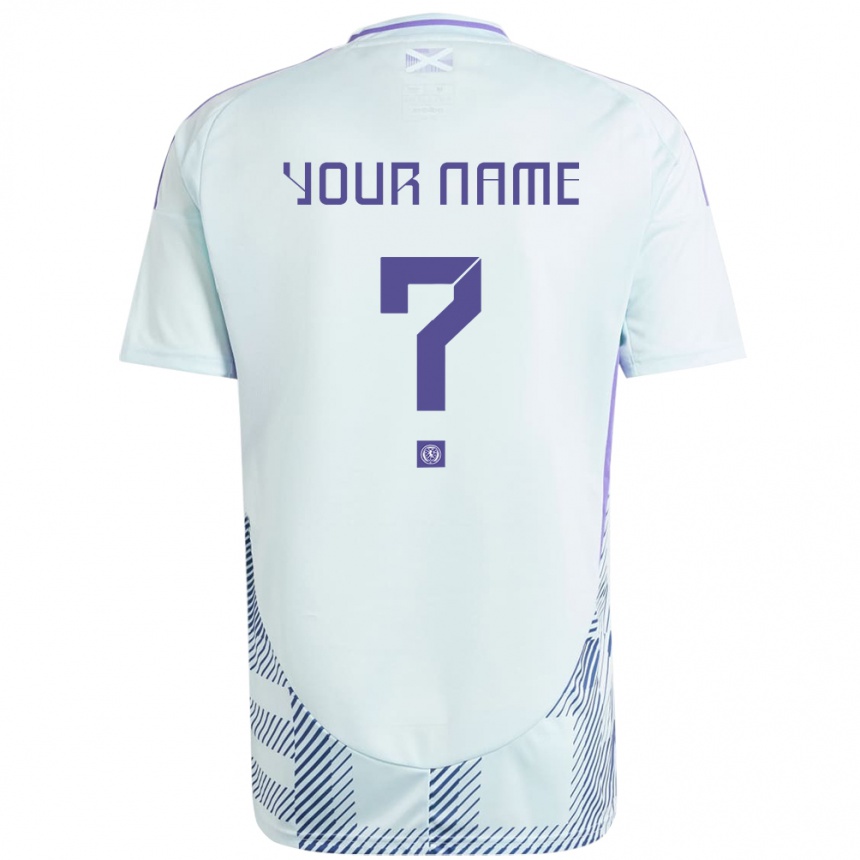 Kids Football Scotland Your Name #0 Light Mint Blue Away Jersey 24-26 T-Shirt