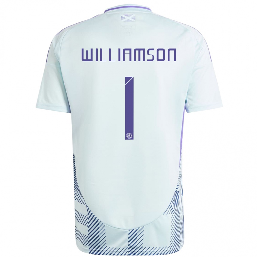 Kids Football Scotland Woody Williamson #1 Light Mint Blue Away Jersey 24-26 T-Shirt