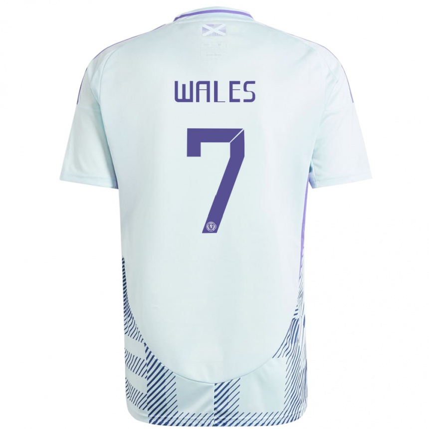 Kids Football Scotland Bobby Wales #7 Light Mint Blue Away Jersey 24-26 T-Shirt