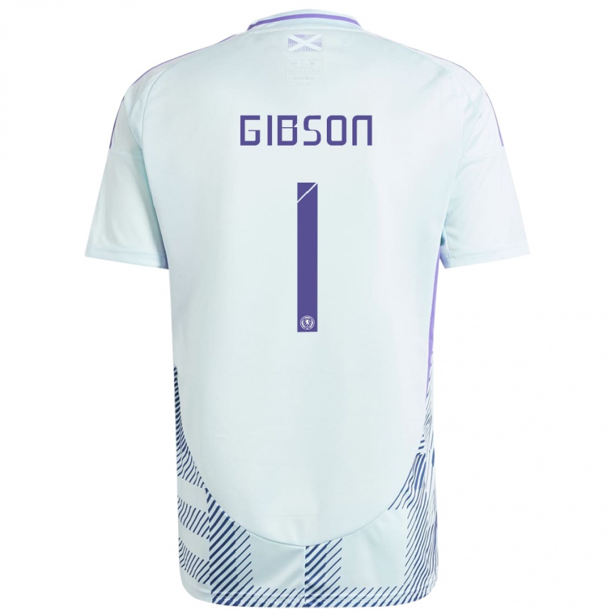 Kids Football Scotland Lee Gibson #1 Light Mint Blue Away Jersey 24-26 T-Shirt