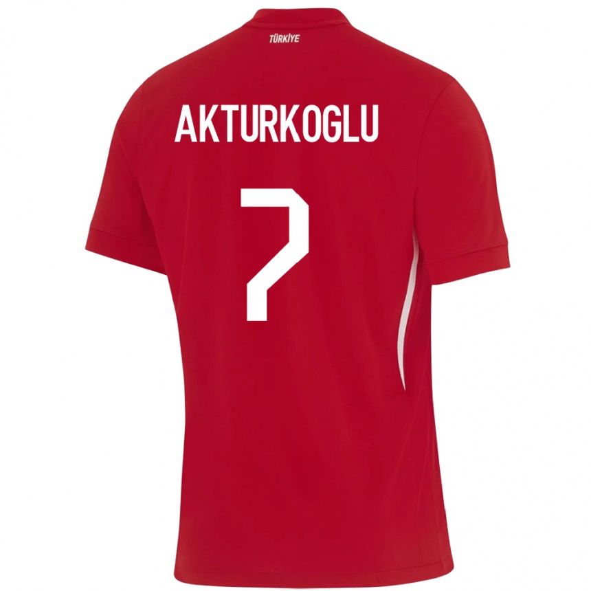 Kids Football Turkey Kerem Aktürkoğlu #7 Red Away Jersey 24-26 T-Shirt