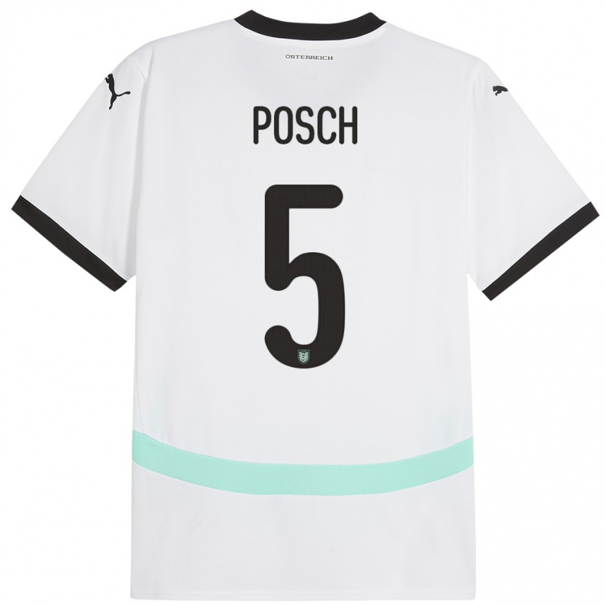 Kids Football Austria Stefan Posch #5 White Away Jersey 24-26 T-Shirt