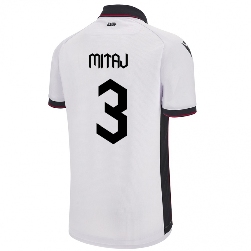 Kids Football Albania Mario Mitaj #3 White Away Jersey 24-26 T-Shirt