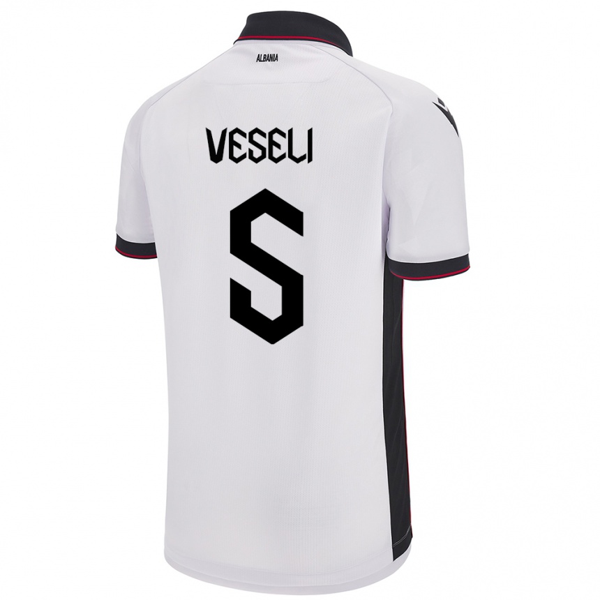 Kids Football Albania Frédéric Veseli #5 White Away Jersey 24-26 T-Shirt