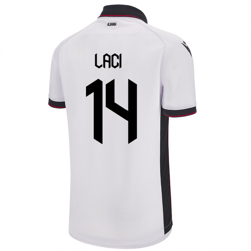 Kids Football Albania Qazim Laci #14 White Away Jersey 24-26 T-Shirt