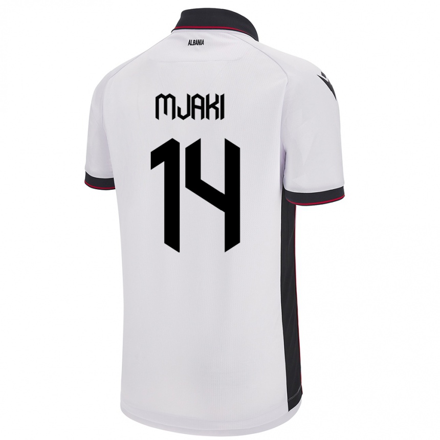 Kids Football Albania Agan Mjaki #14 White Away Jersey 24-26 T-Shirt