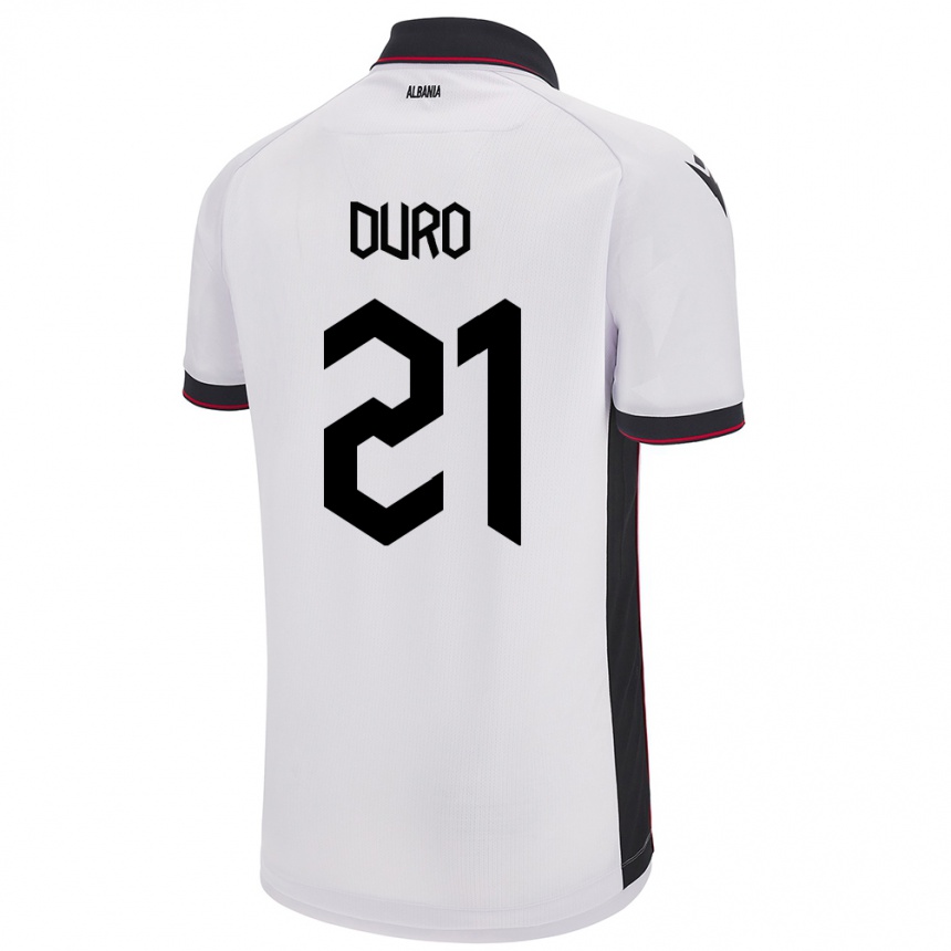 Kids Football Albania Dejvi Duro #21 White Away Jersey 24-26 T-Shirt