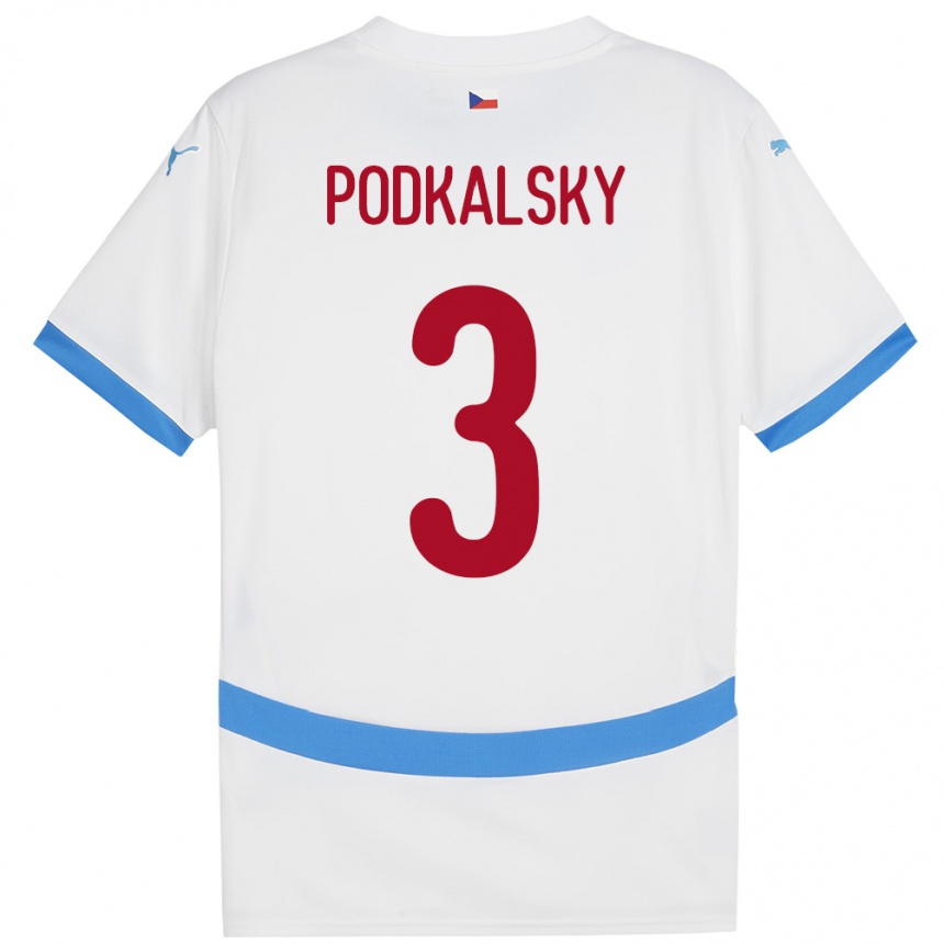 Kids Football Czech Republic Jakub Podkalsky #3 White Away Jersey 24-26 T-Shirt