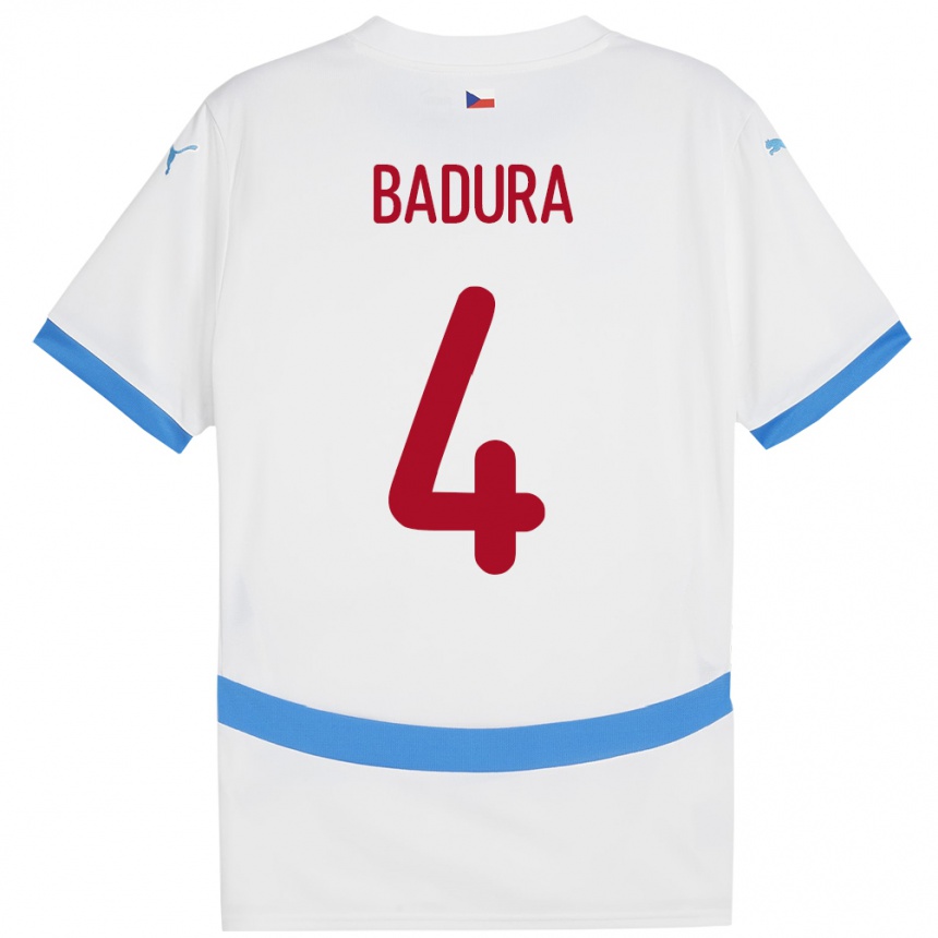 Kids Football Czech Republic Vitezslav Badura #4 White Away Jersey 24-26 T-Shirt