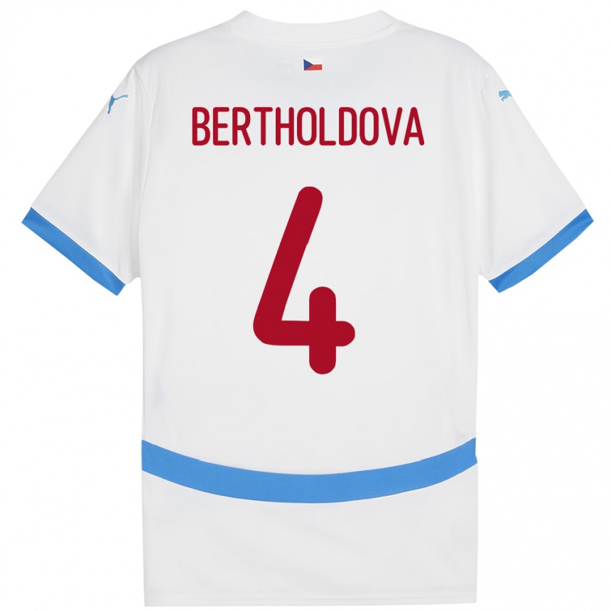 Kids Football Czech Republic Petra Bertholdová #4 White Away Jersey 24-26 T-Shirt