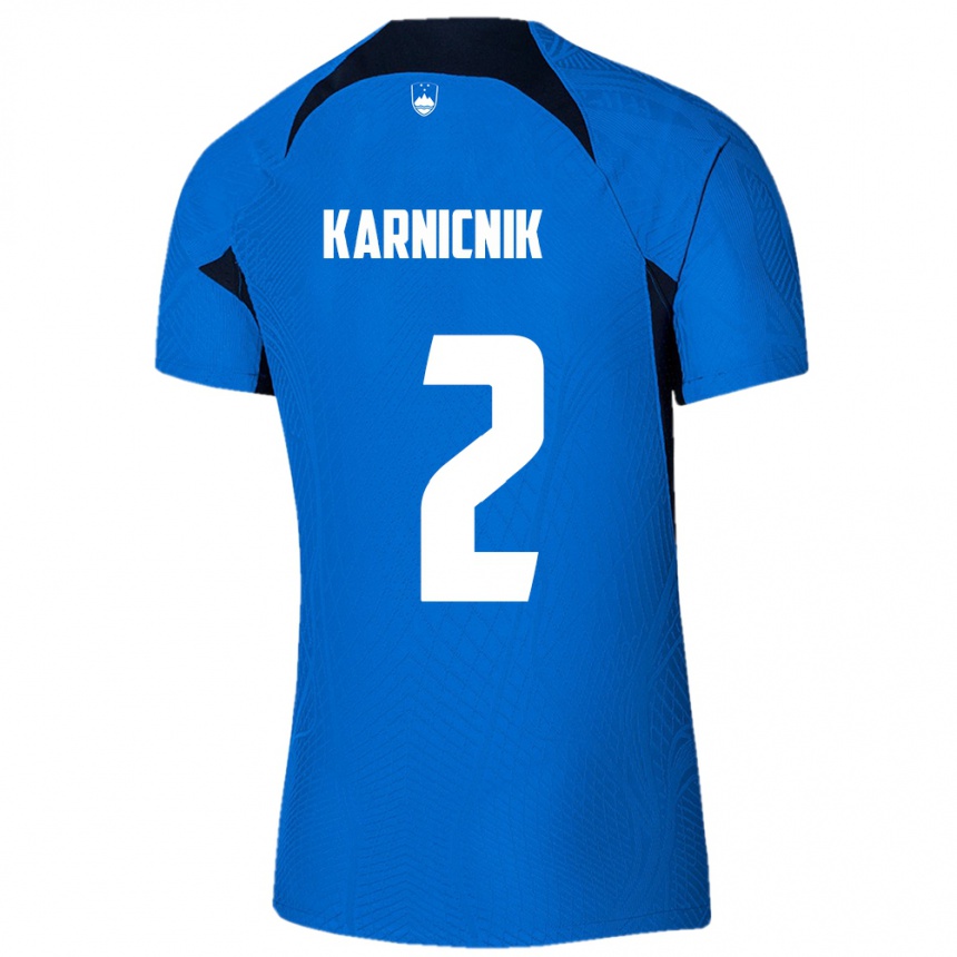 Kids Football Slovenia Zan Karnicnik #2 Blue Away Jersey 24-26 T-Shirt