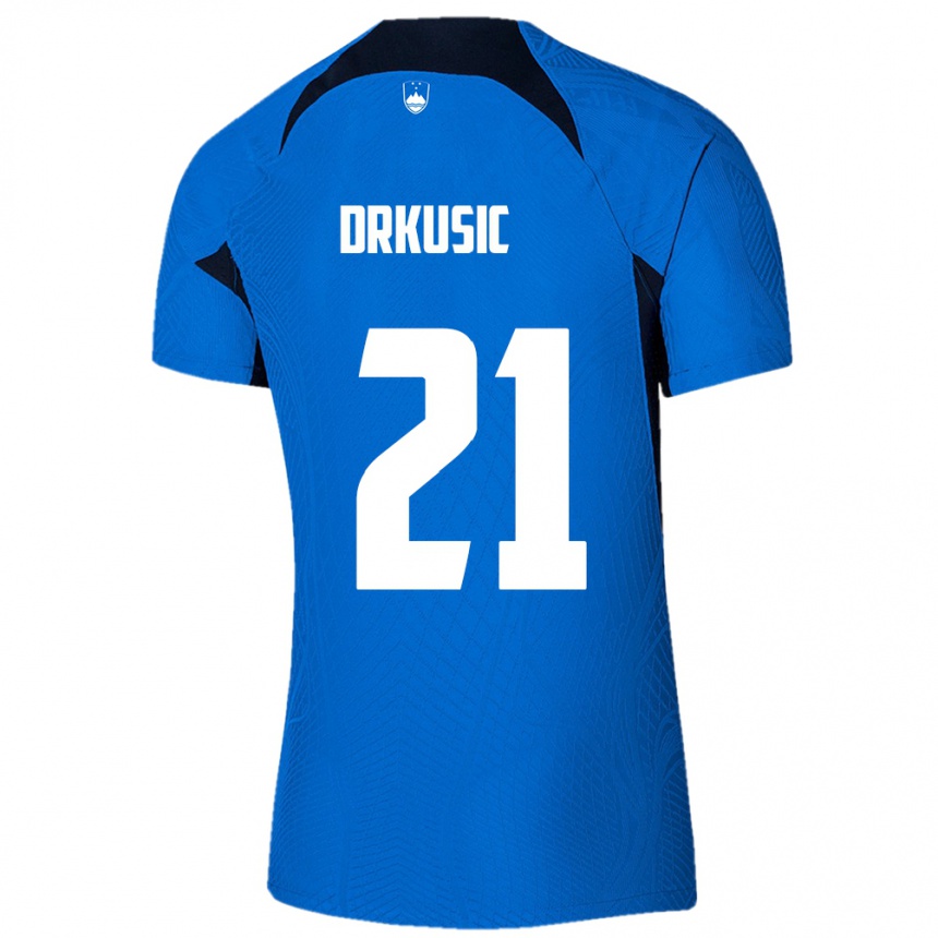 Kids Football Slovenia Vanja Drkusic #21 Blue Away Jersey 24-26 T-Shirt