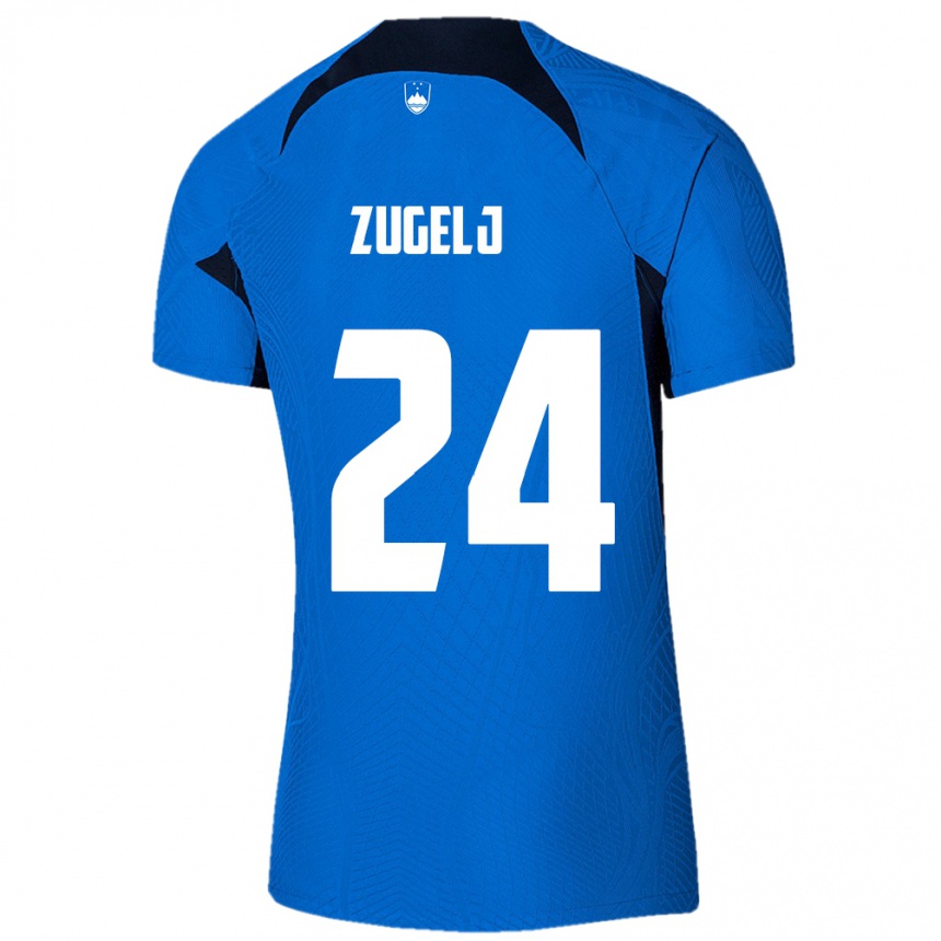 Kids Football Slovenia Nino Zugelj #24 Blue Away Jersey 24-26 T-Shirt