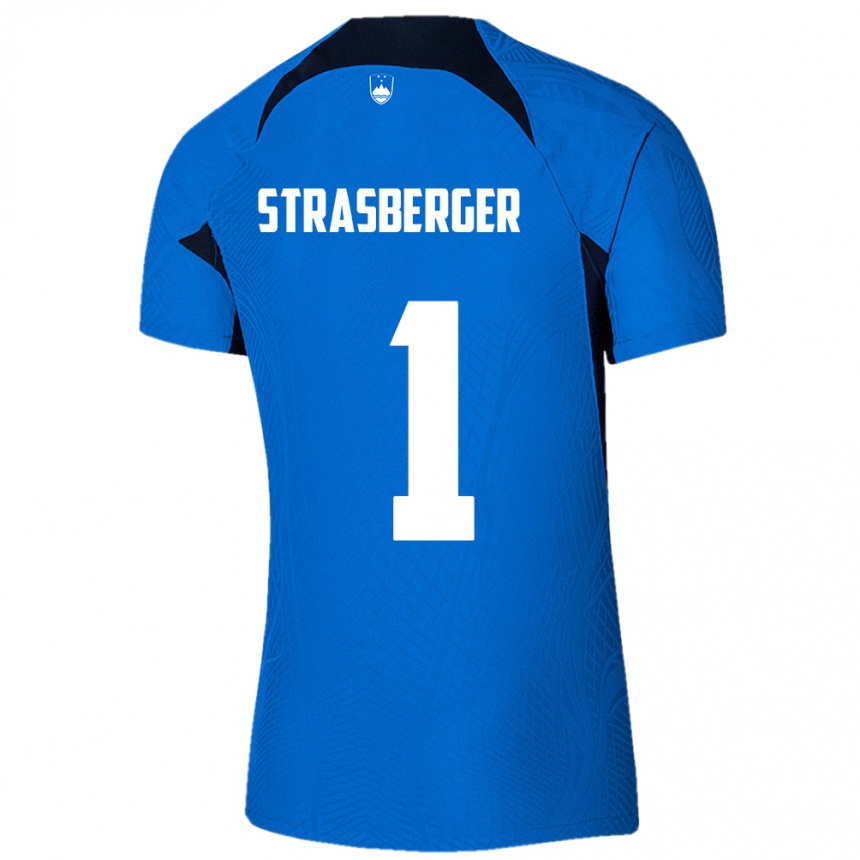 Kids Football Slovenia Tim Strasberger #1 Blue Away Jersey 24-26 T-Shirt