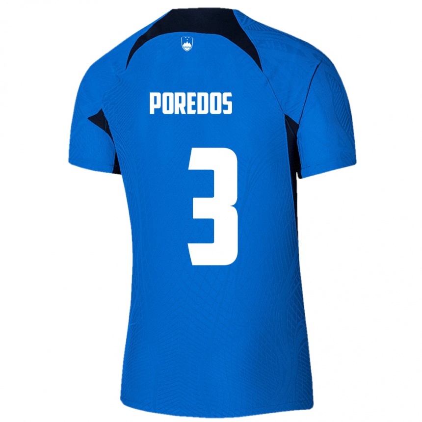 Kids Football Slovenia Luka Poredos #3 Blue Away Jersey 24-26 T-Shirt