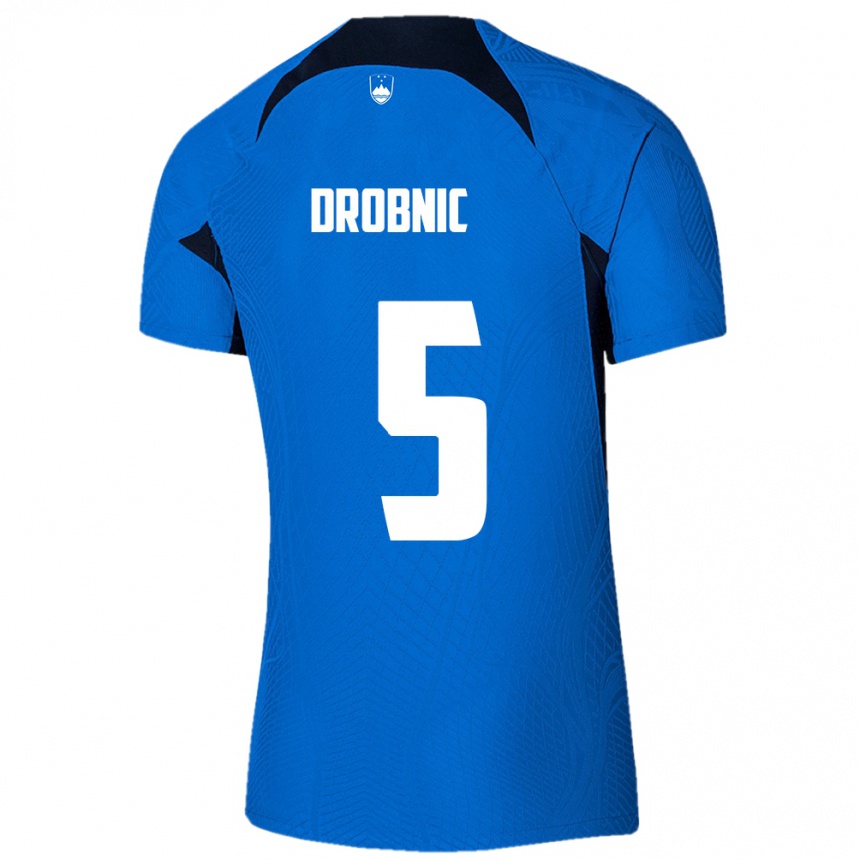 Kids Football Slovenia Dominik Drobnic #5 Blue Away Jersey 24-26 T-Shirt