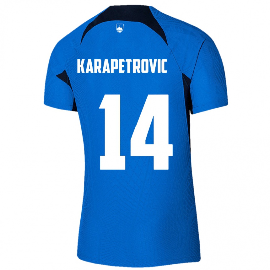 Kids Football Slovenia Luka Karapetrovic #14 Blue Away Jersey 24-26 T-Shirt