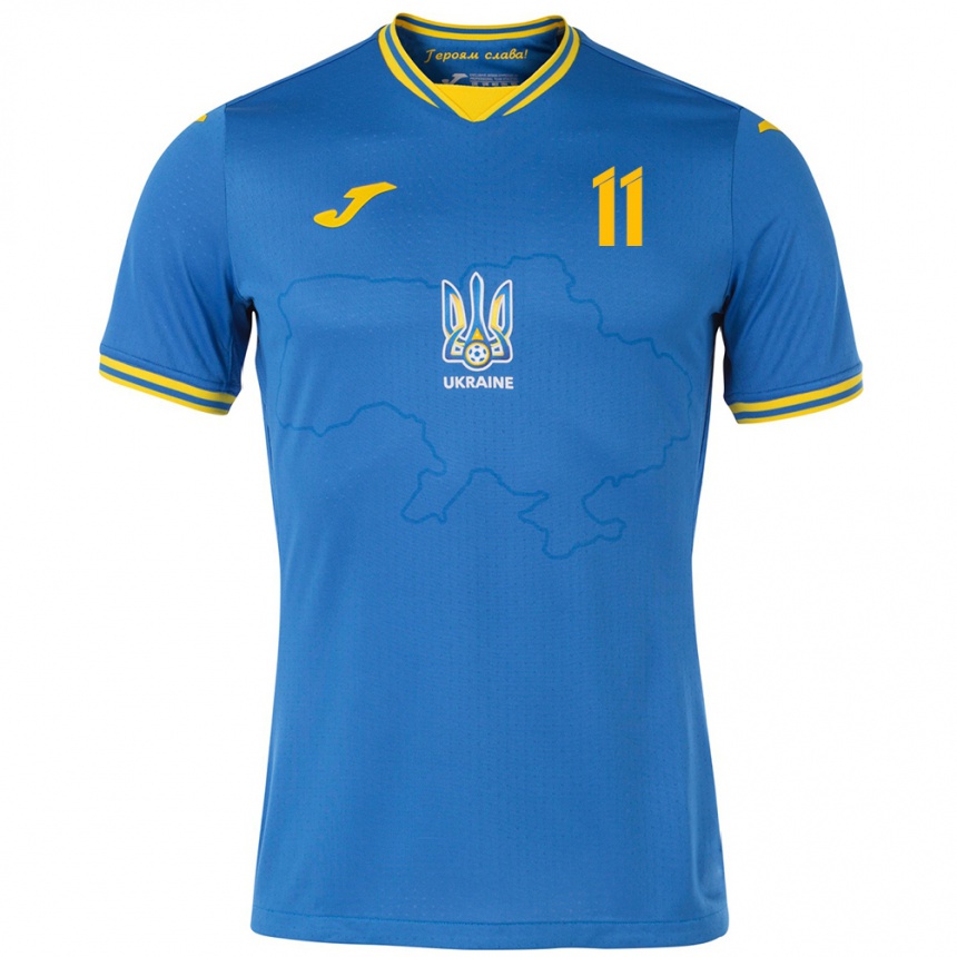 Kids Football Ukraine Ilya Kvasnytsya #11 Blue Away Jersey 24-26 T-Shirt