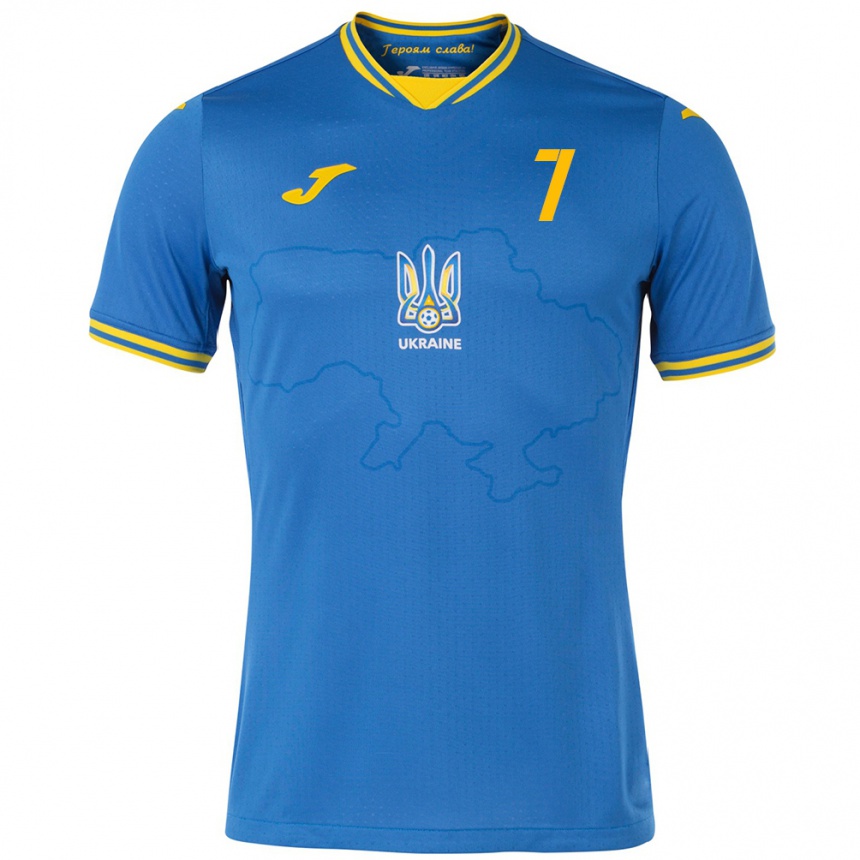 Kids Football Ukraine Yevgen Garmash #7 Blue Away Jersey 24-26 T-Shirt