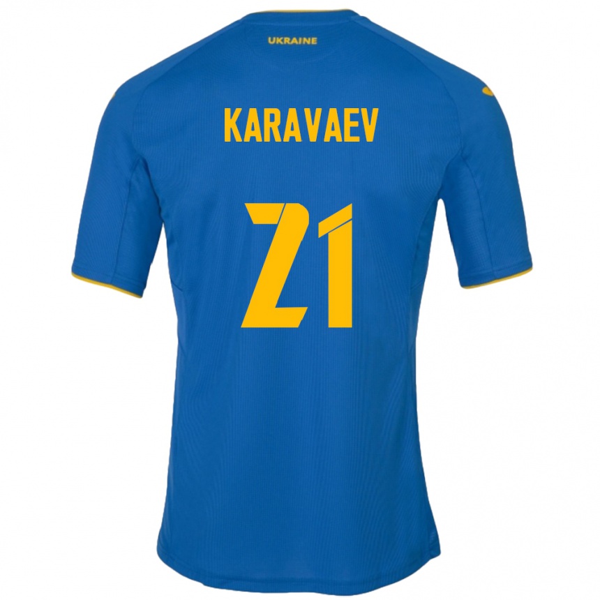 Kids Football Ukraine Oleksandr Karavaev #21 Blue Away Jersey 24-26 T-Shirt