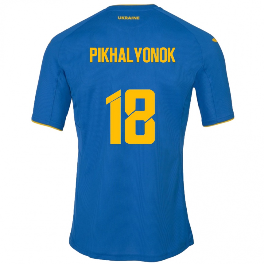 Kids Football Ukraine Oleksandr Pikhalyonok #18 Blue Away Jersey 24-26 T-Shirt